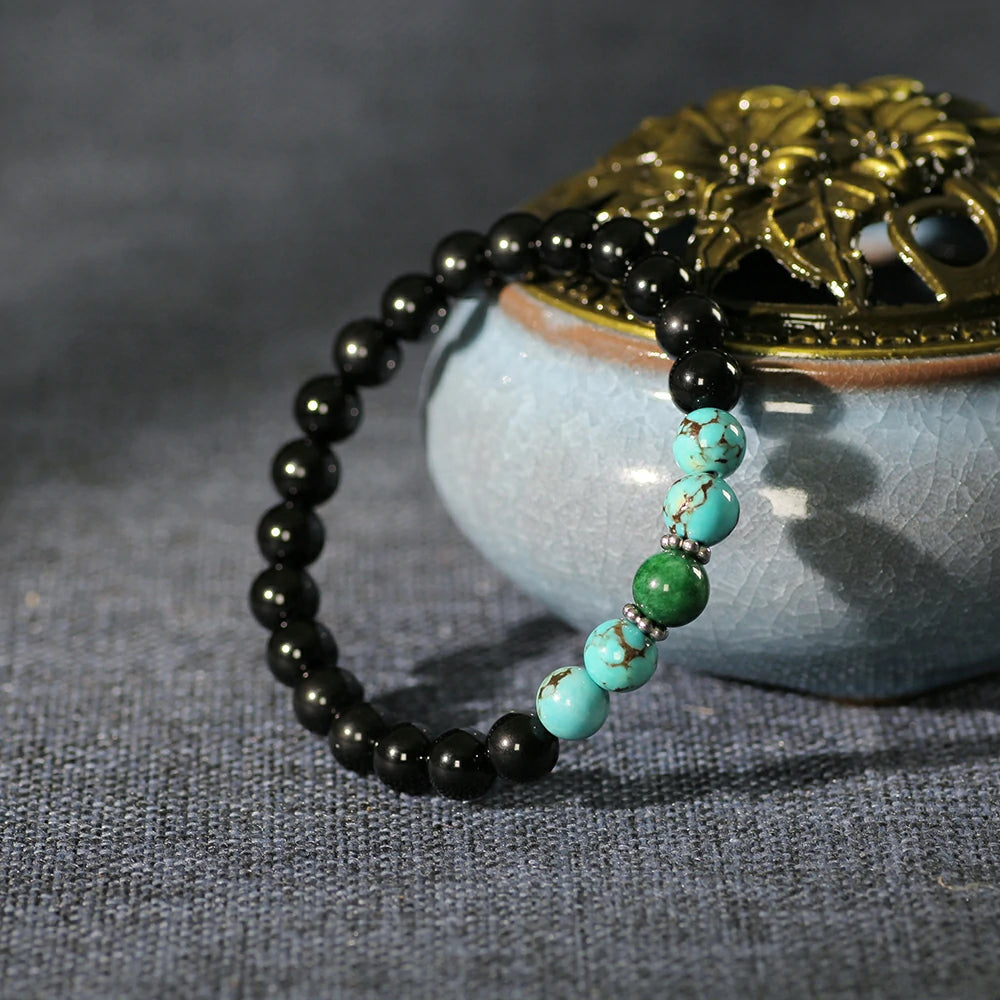 Earth Power Obsidian Bracelet with Turquoise and Malachite