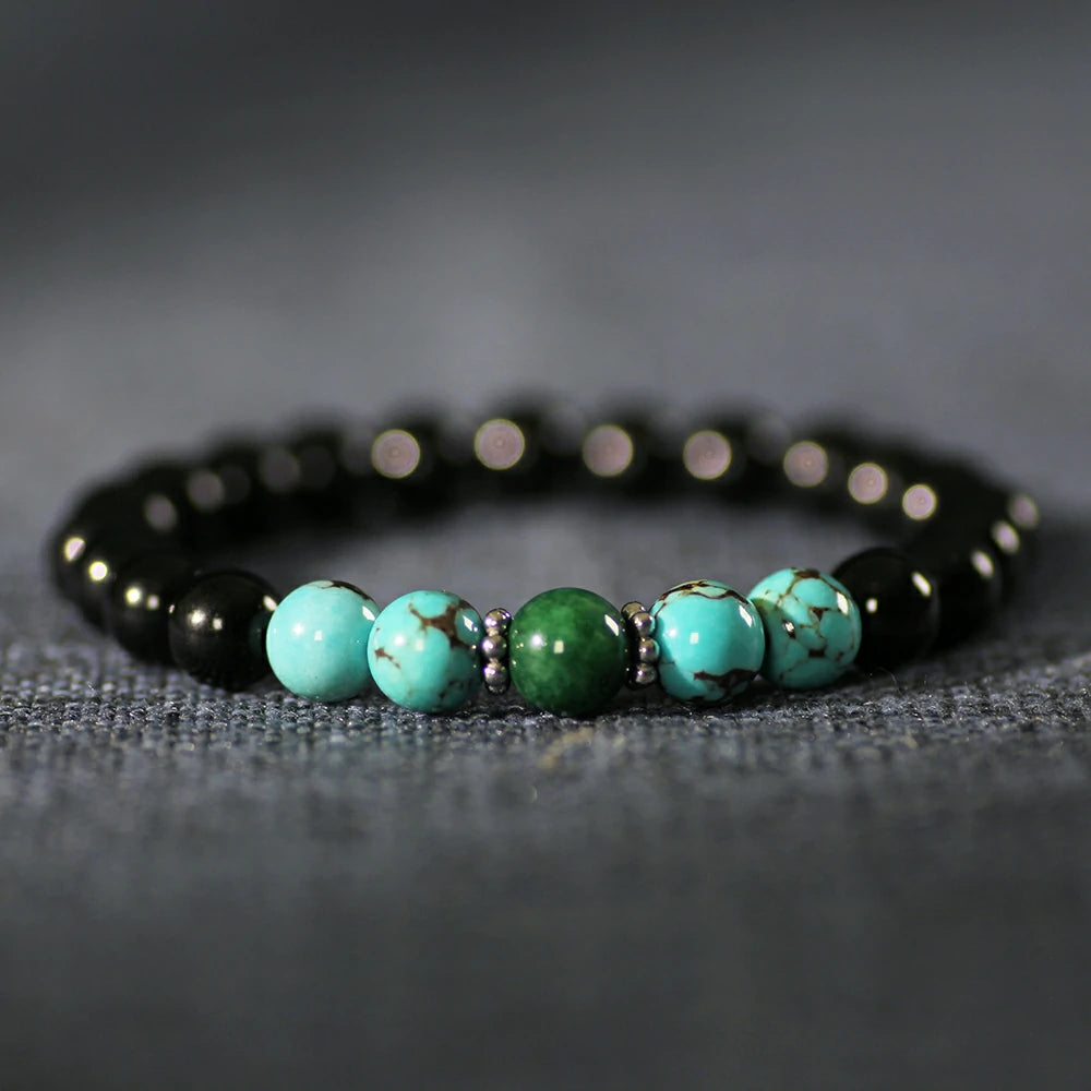 Earth Power Obsidian Bracelet with Turquoise and Malachite