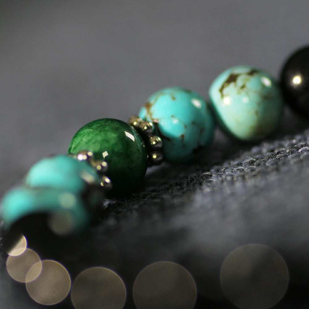 Earth Power Obsidian Bracelet with Turquoise and Malachite