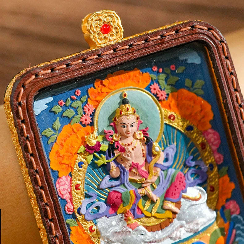 Hand-painted Tibetan Thangka Pendants - Leather