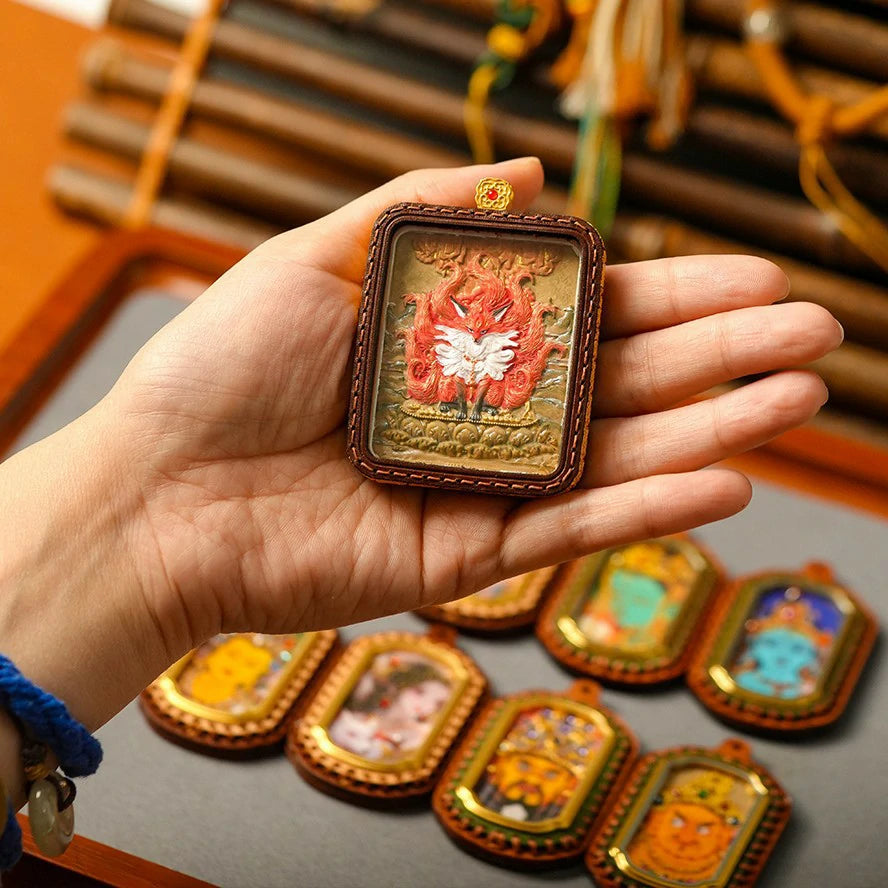 Hand-painted Tibetan Thangka Pendants - Leather