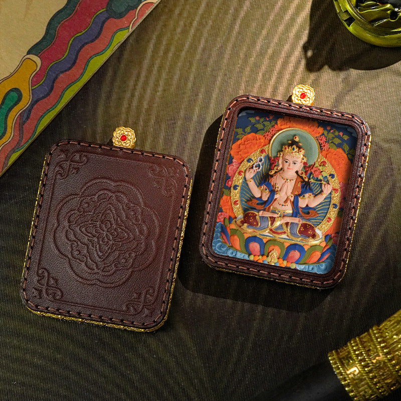 Hand-painted Tibetan Thangka Pendants - Leather
