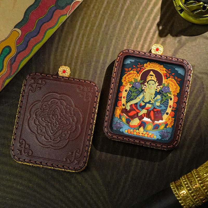 Hand-painted Tibetan Thangka Pendants - Leather