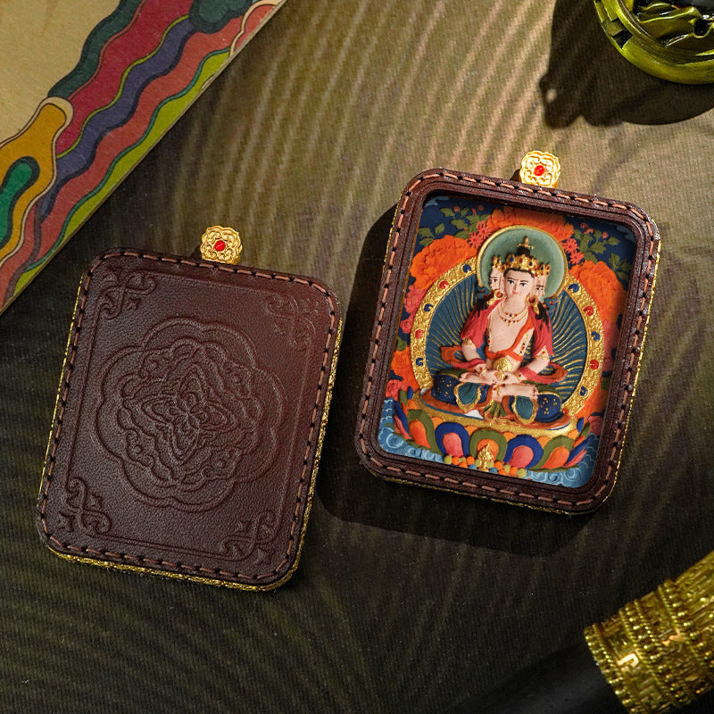 Hand-painted Tibetan Thangka Pendants - Leather