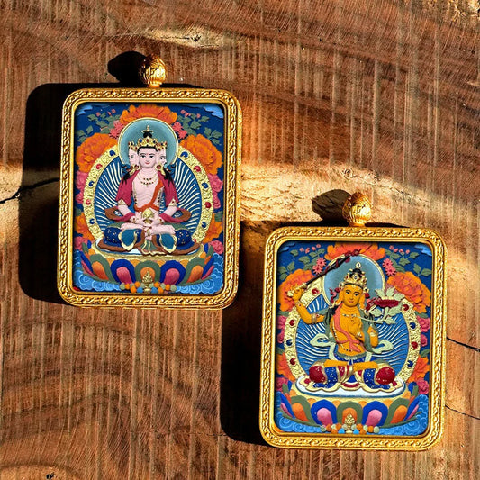 Hand-painted Tibetan Thangka Pendants - Brass Frame