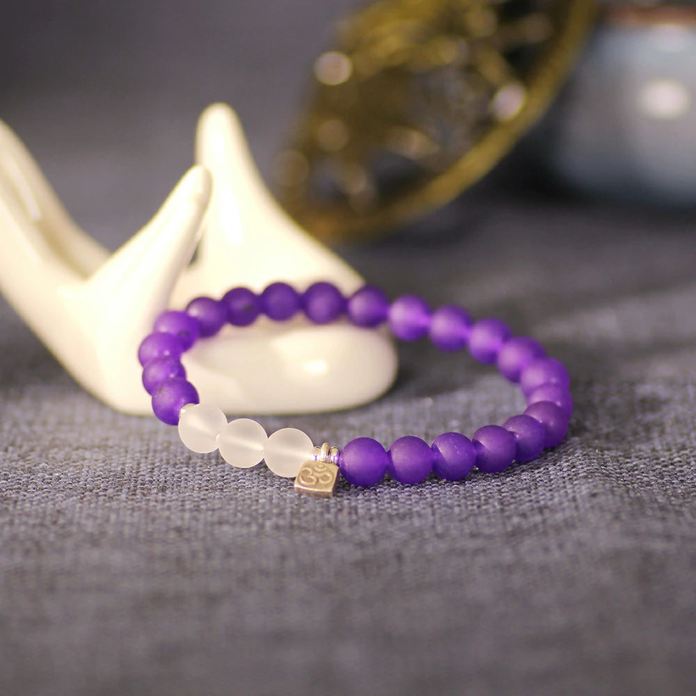 Matte Amethyst With Clear Quartz Bracelet