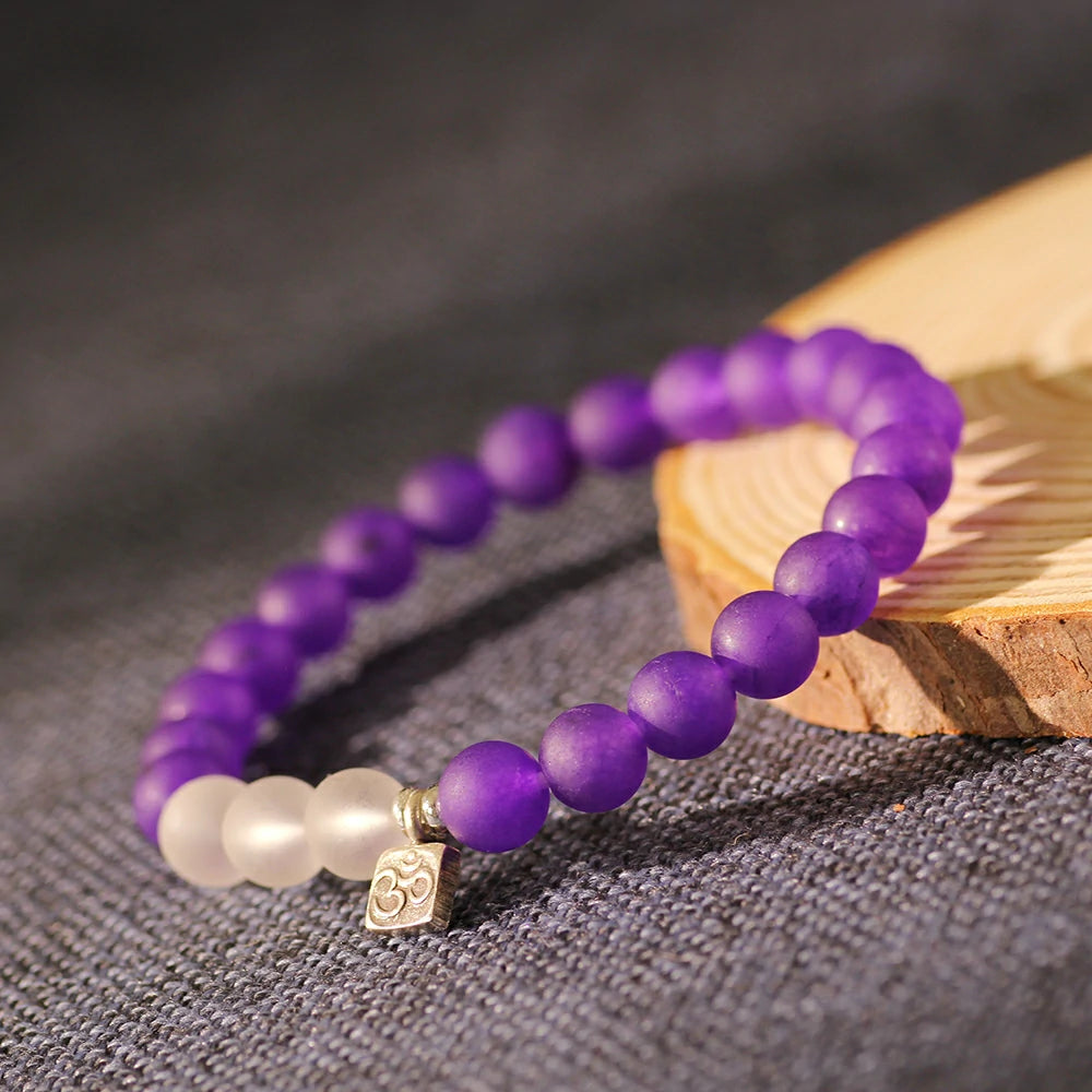 Matte Amethyst With Clear Quartz Bracelet