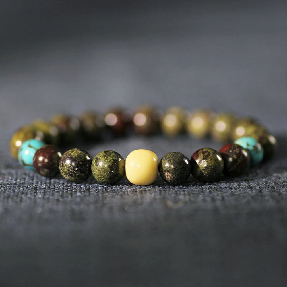 Mystic Dragon Bloodstone Bracelet – Turquoise & Snow White Glazed Glass