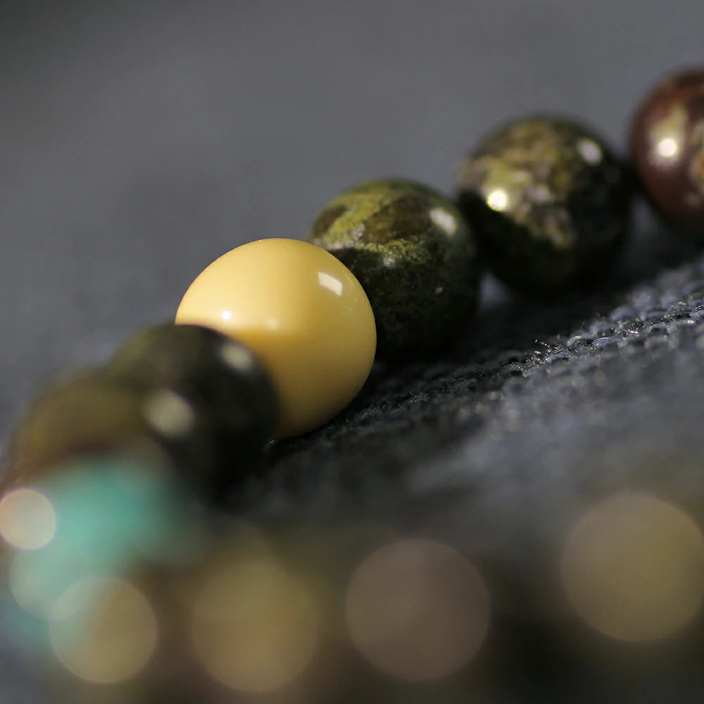 Mystic Dragon Bloodstone Bracelet – Turquoise & Snow White Glazed Glass