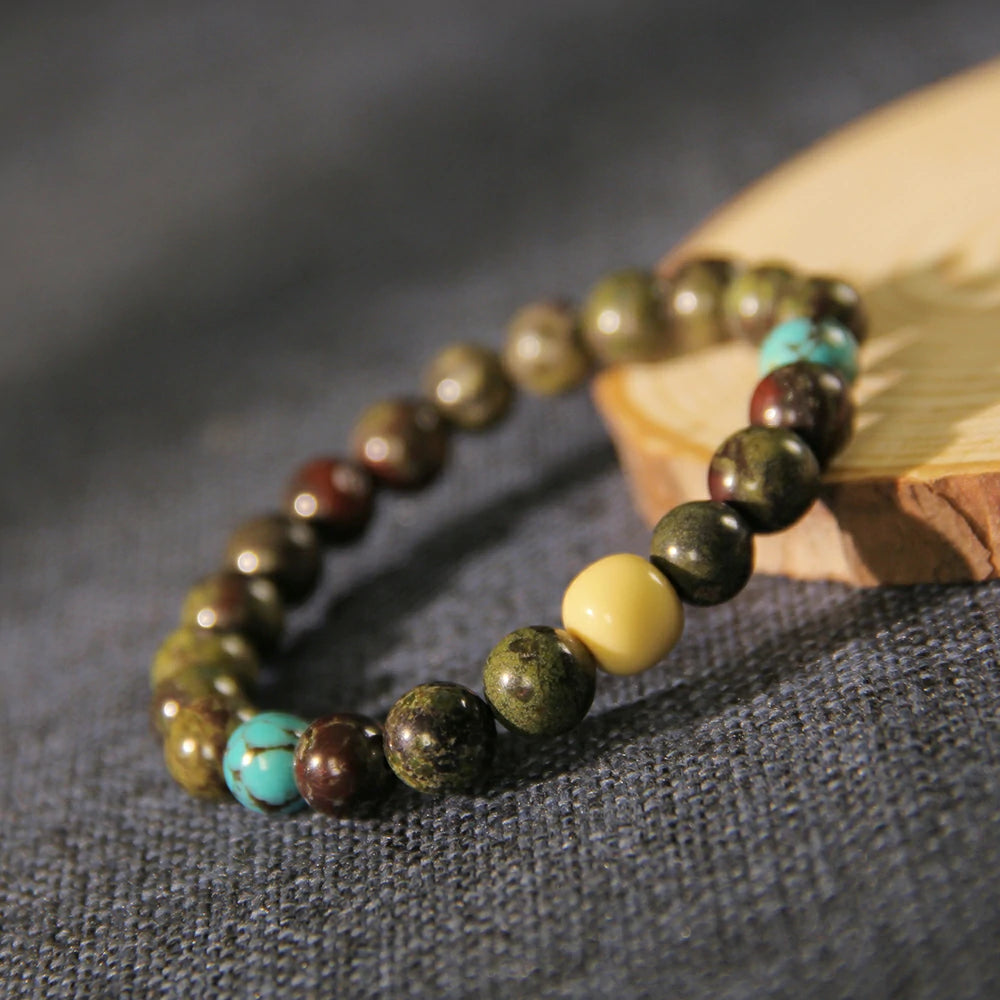 Mystic Dragon Bloodstone Bracelet – Turquoise & Snow White Glazed Glass