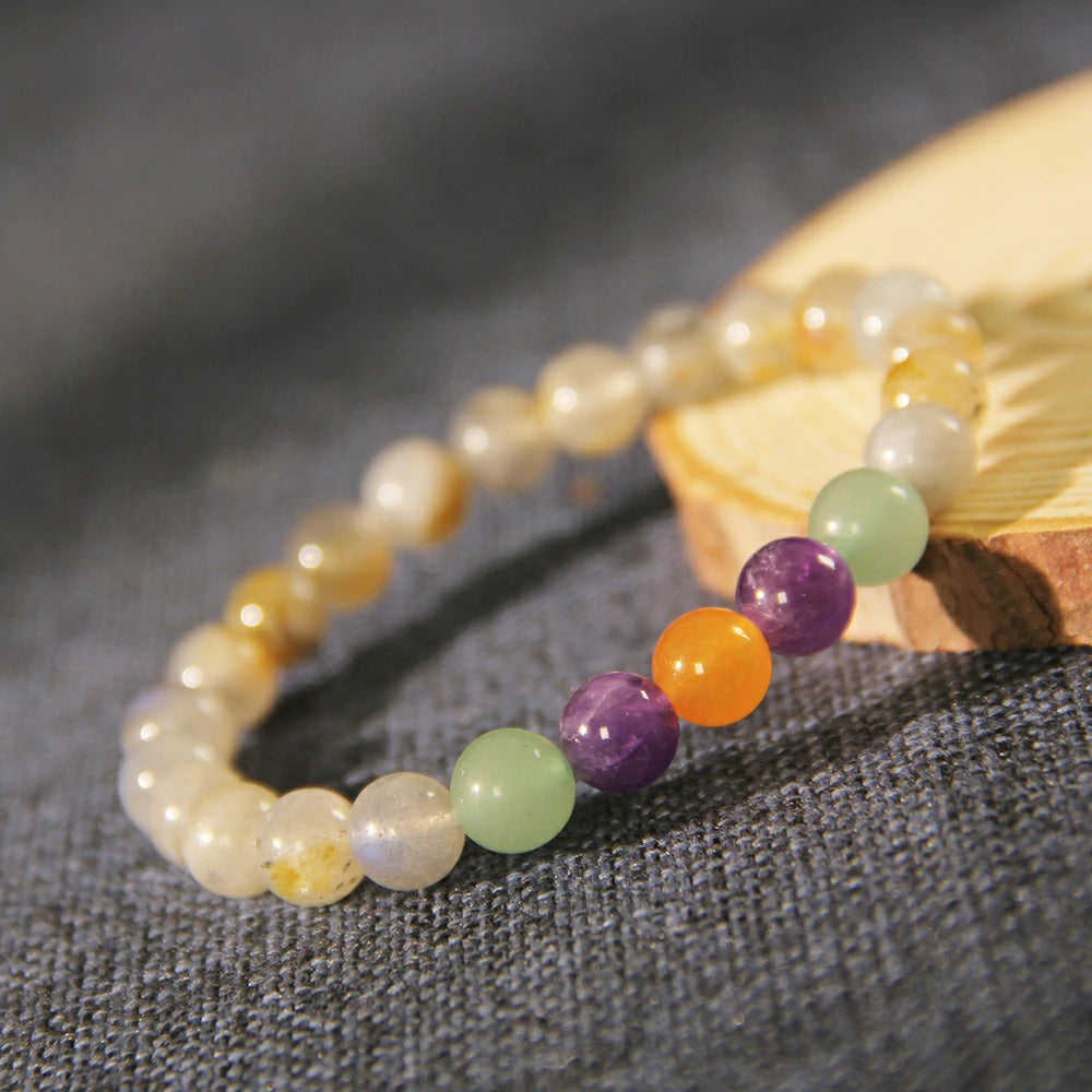 Mystical Moonlit Labradorite Bracelet with Royal Amethyst & Fiery Carnelian