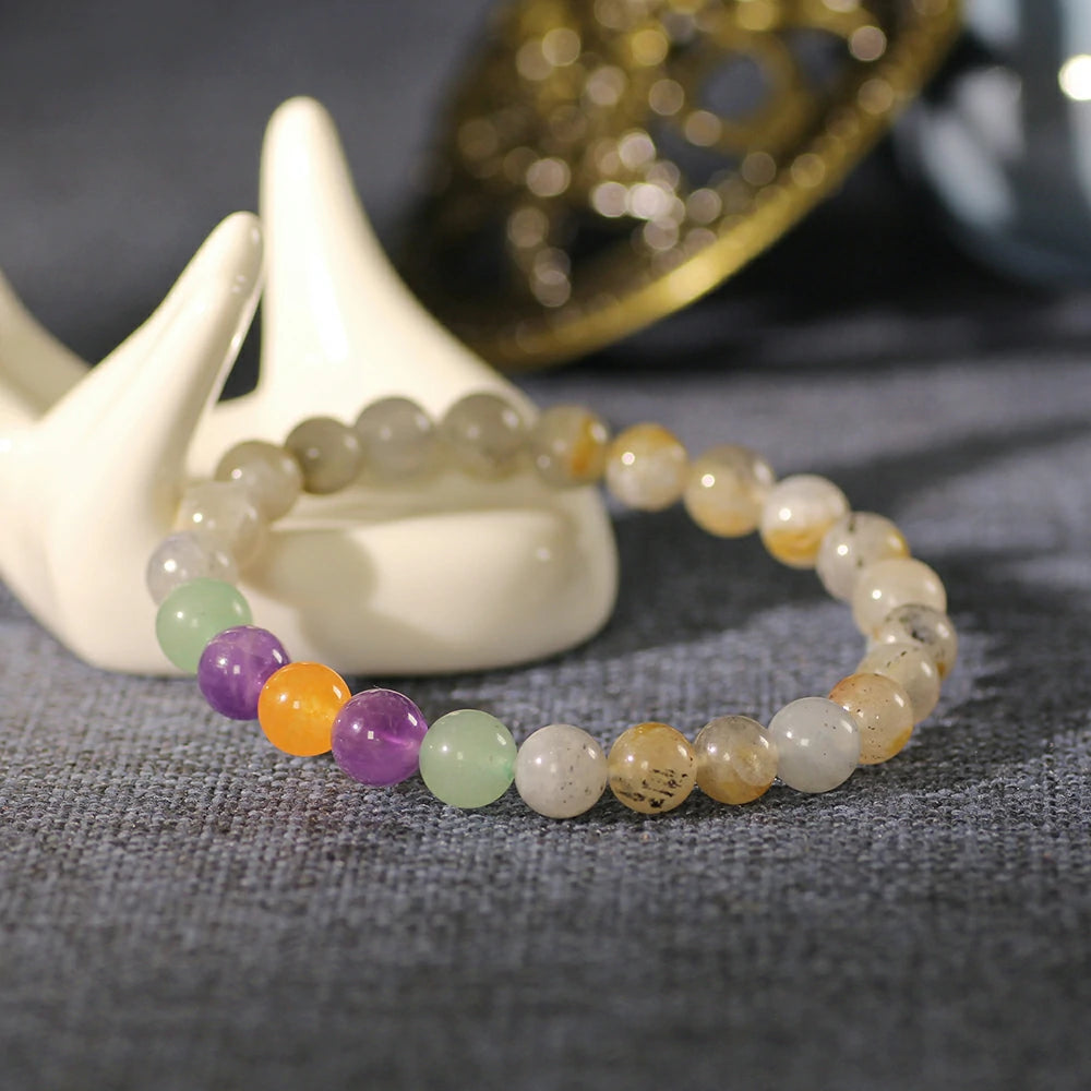 Mystical Moonlit Labradorite Bracelet with Royal Amethyst & Fiery Carnelian