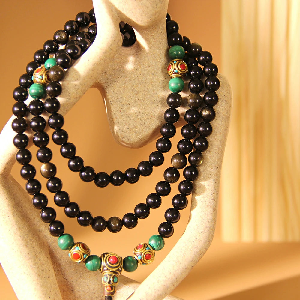 Obsidian With Gold Sheen Obsidian Mala Beads