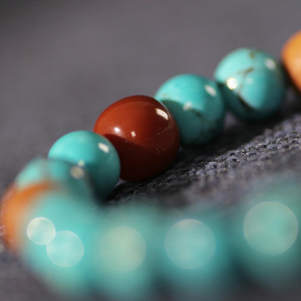 Serene Skies & Earth’s Embrace: Turquoise, Sandalwood, and Red Agate Spirit Bracelet
