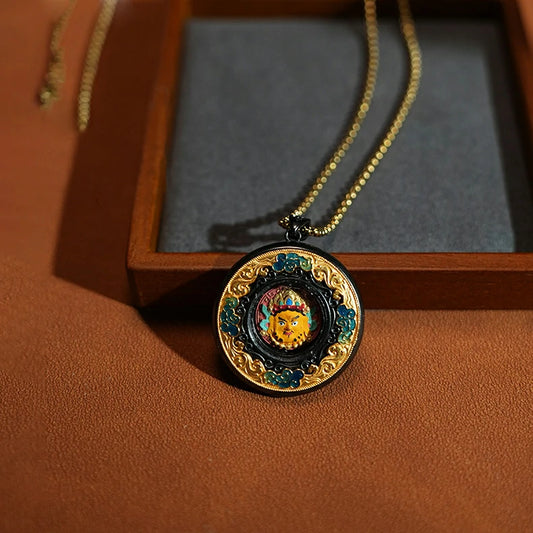 Thangka Paintings Retro Lotus Round Pendant