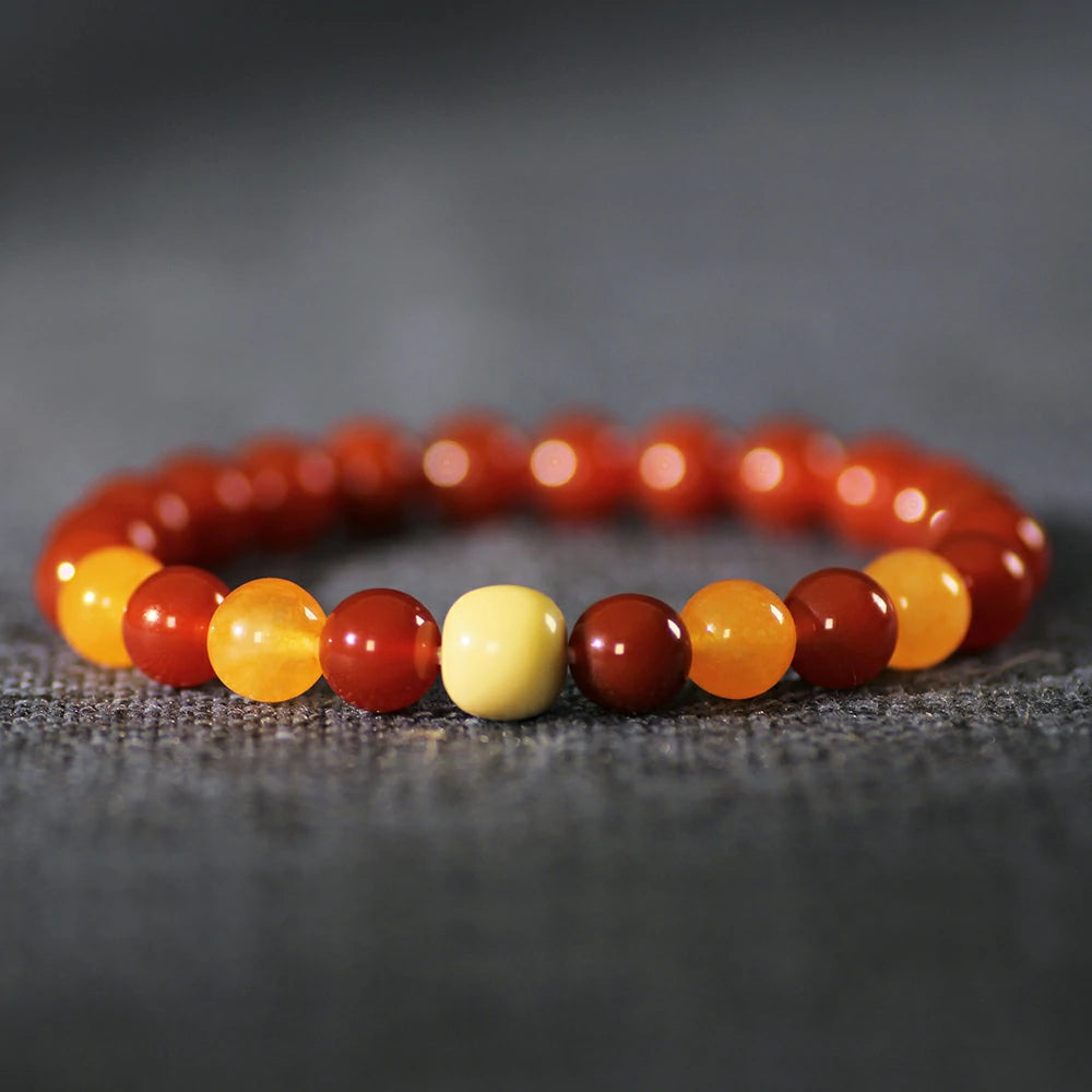 Vibrant Nanhong Red Agate Bracelet – Orange Citrine & Snowy Sherpa Bead