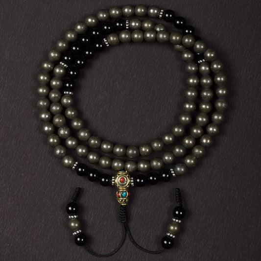Pyrite & Onyx Mala – Prosperity & Protection