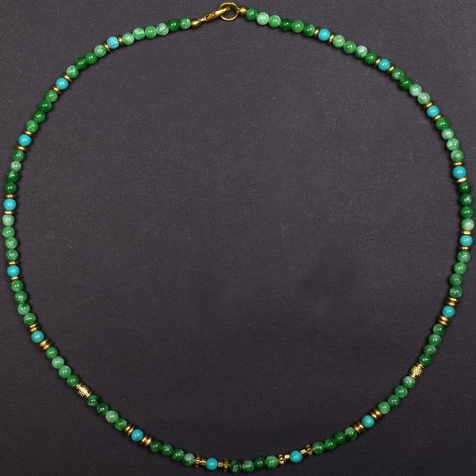 Tibetan Turquoise & Green Jade Short Mala