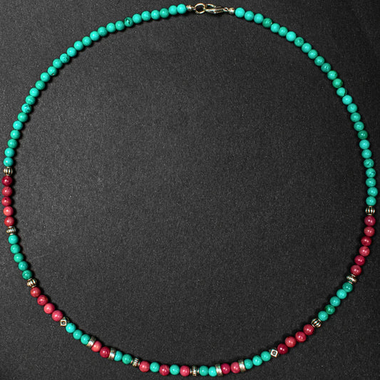 Tibetan Turquoise With Rhodonite Short Mala
