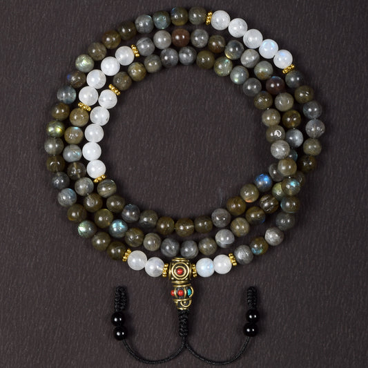 Labradorite & Moonstone Mala – Intuition & Transformation
