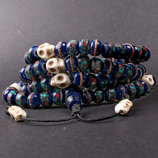 Lapis Inlaid Bone And Skull Impermanence Mala