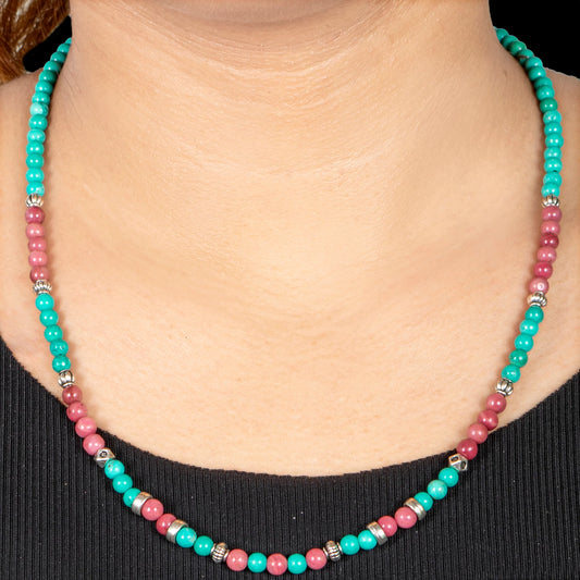 Tibetan Turquoise With Rhodonite Short Mala