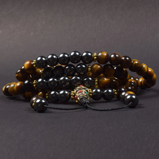 Tiger Eye & Hematite Mala – Strength & Balance