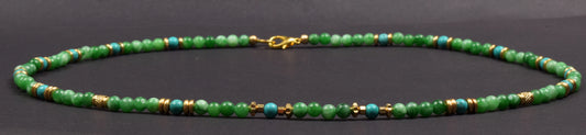 Tibetan Turquoise & Green Jade Short Mala