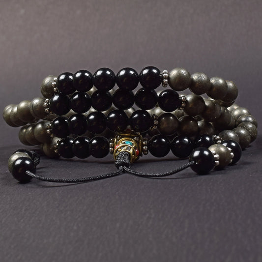 Pyrite & Onyx Mala – Prosperity & Protection