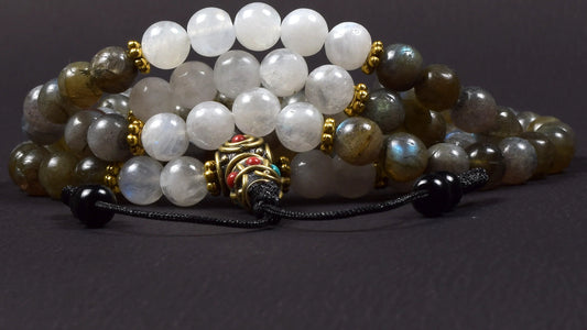 Labradorite & Moonstone Mala – Intuition & Transformation