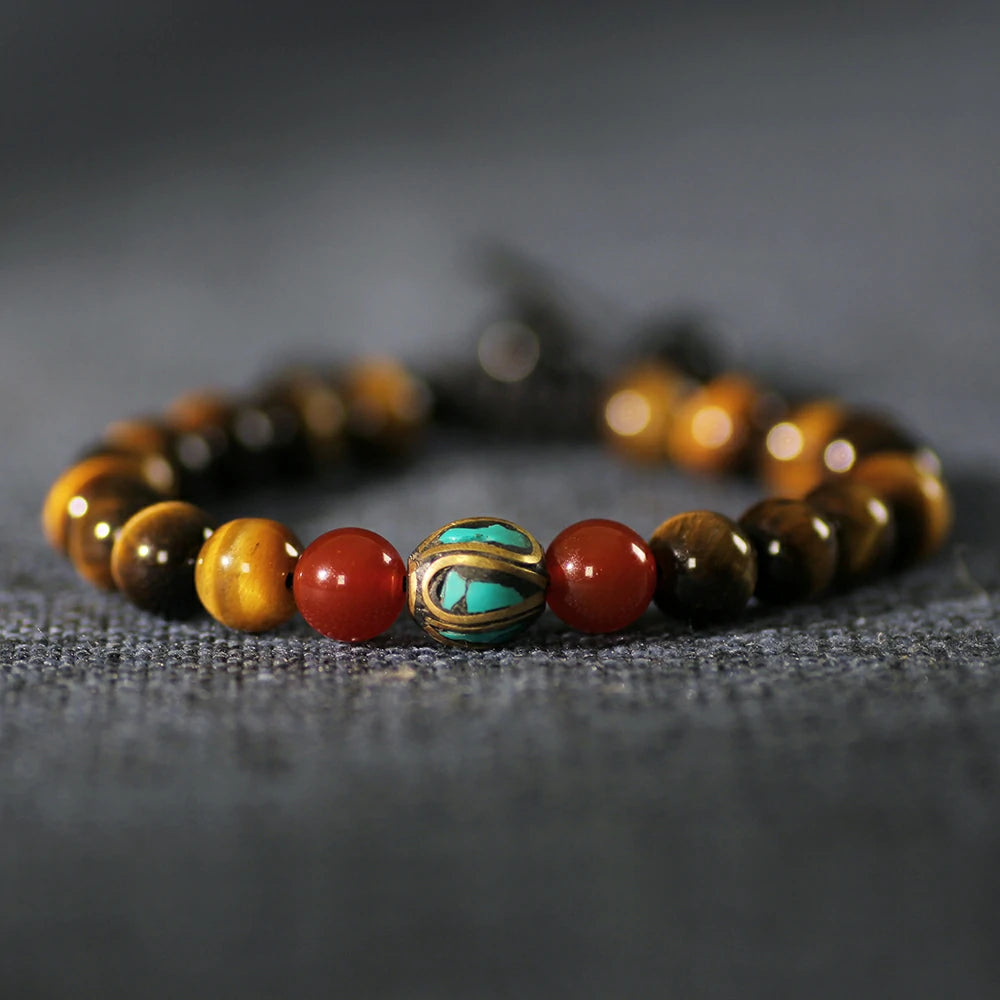 Aura of Nature - Yellow Tiger Eye & Nanhong Red Agate Tibetan Bracelet
