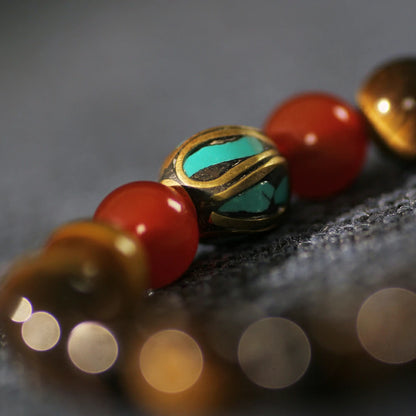 Aura of Nature - Yellow Tiger Eye & Nanhong Red Agate Tibetan Bracelet