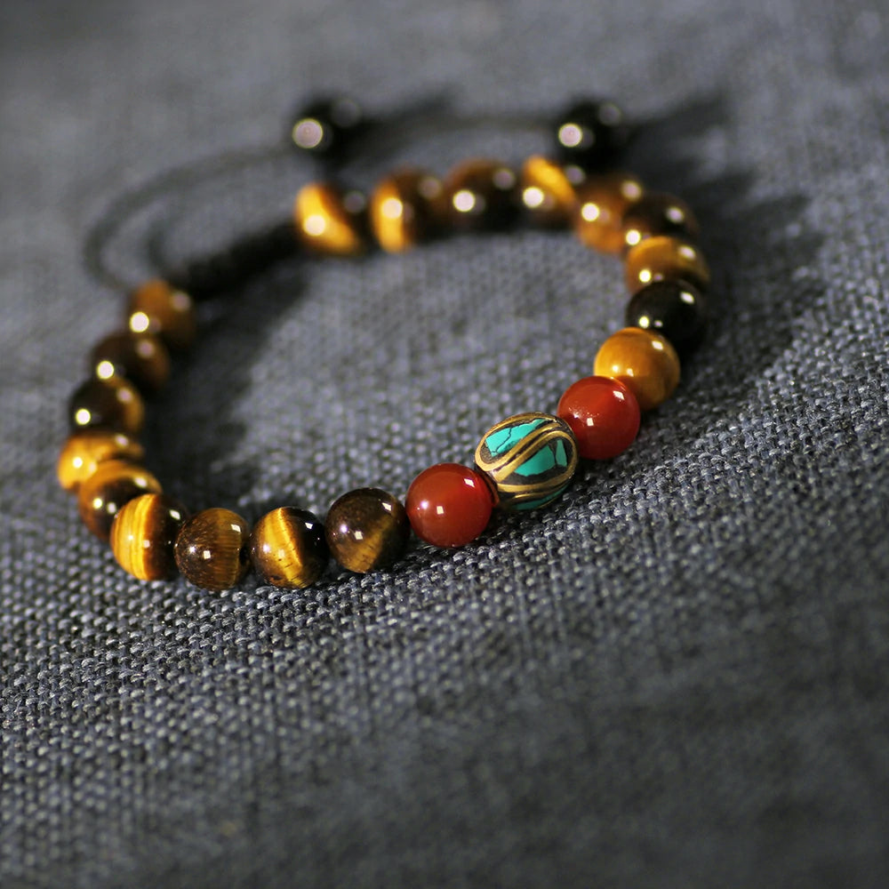 Aura of Nature - Yellow Tiger Eye & Nanhong Red Agate Tibetan Bracelet