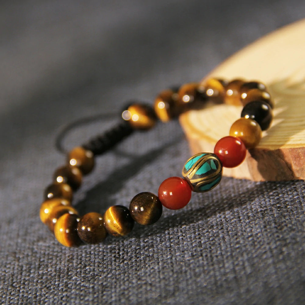 Aura of Nature - Yellow Tiger Eye & Nanhong Red Agate Tibetan Bracelet