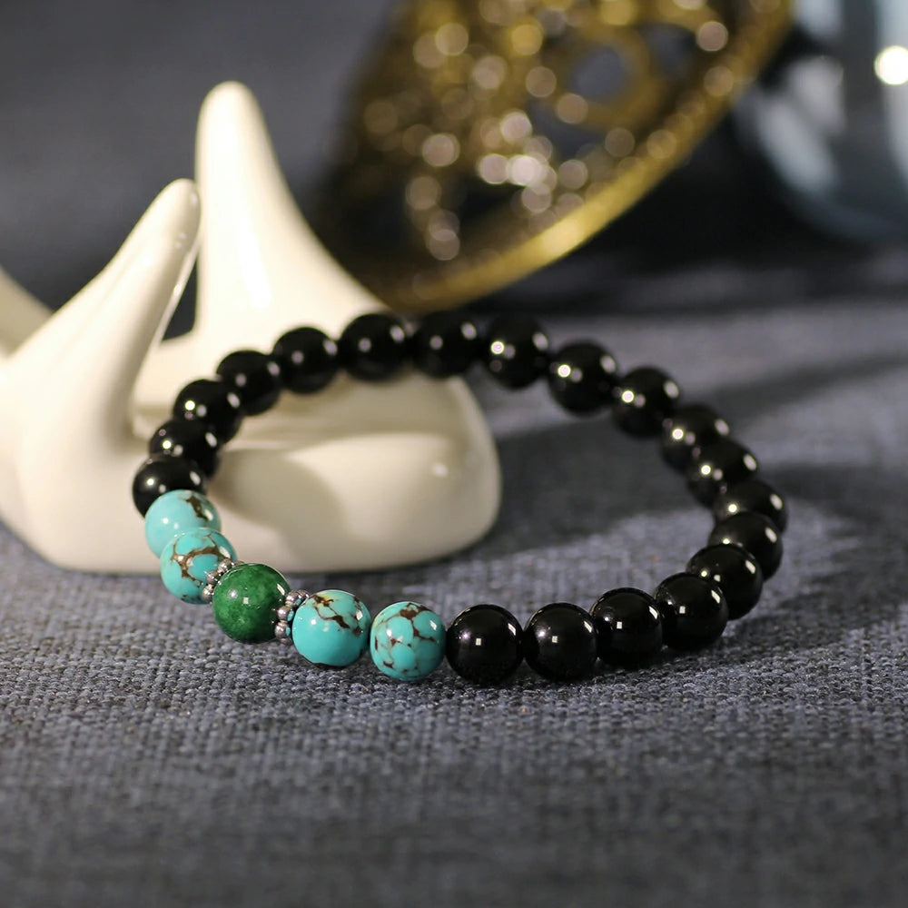 Earth Power Obsidian Bracelet with Turquoise and Malachite