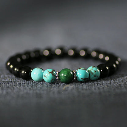 Earth Power Obsidian Bracelet with Turquoise and Malachite