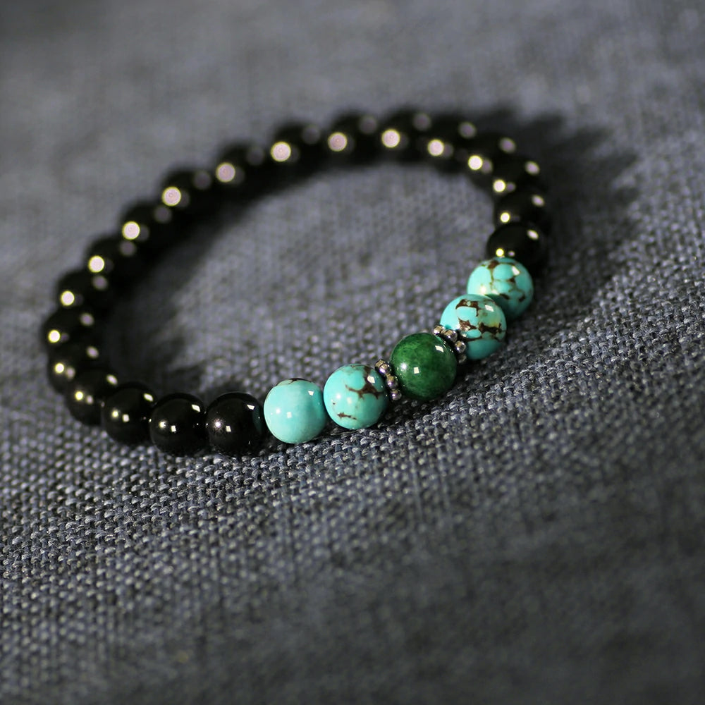 Earth Power Obsidian Bracelet with Turquoise and Malachite