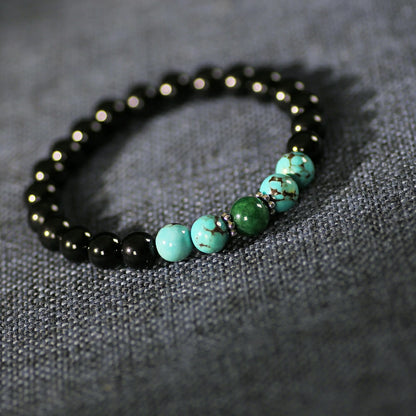 Earth Power Obsidian Bracelet with Turquoise and Malachite