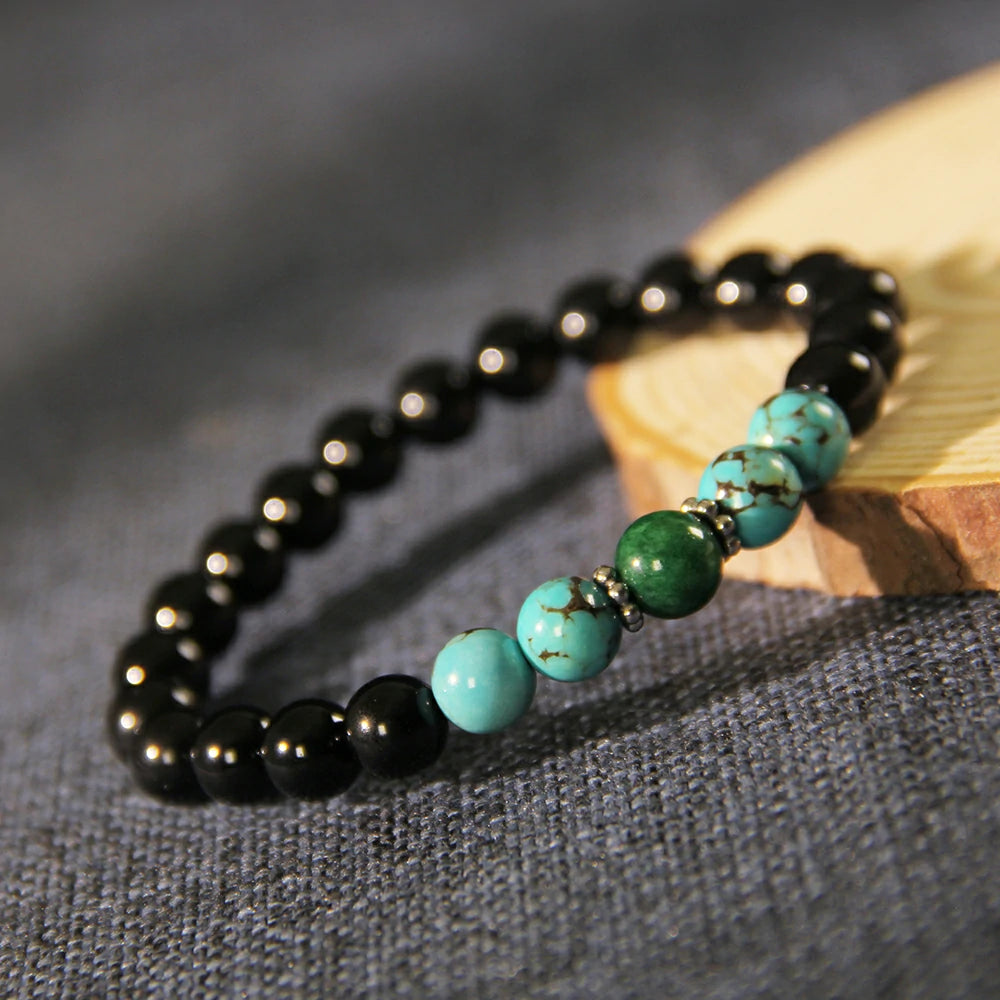 Earth Power Obsidian Bracelet with Turquoise and Malachite