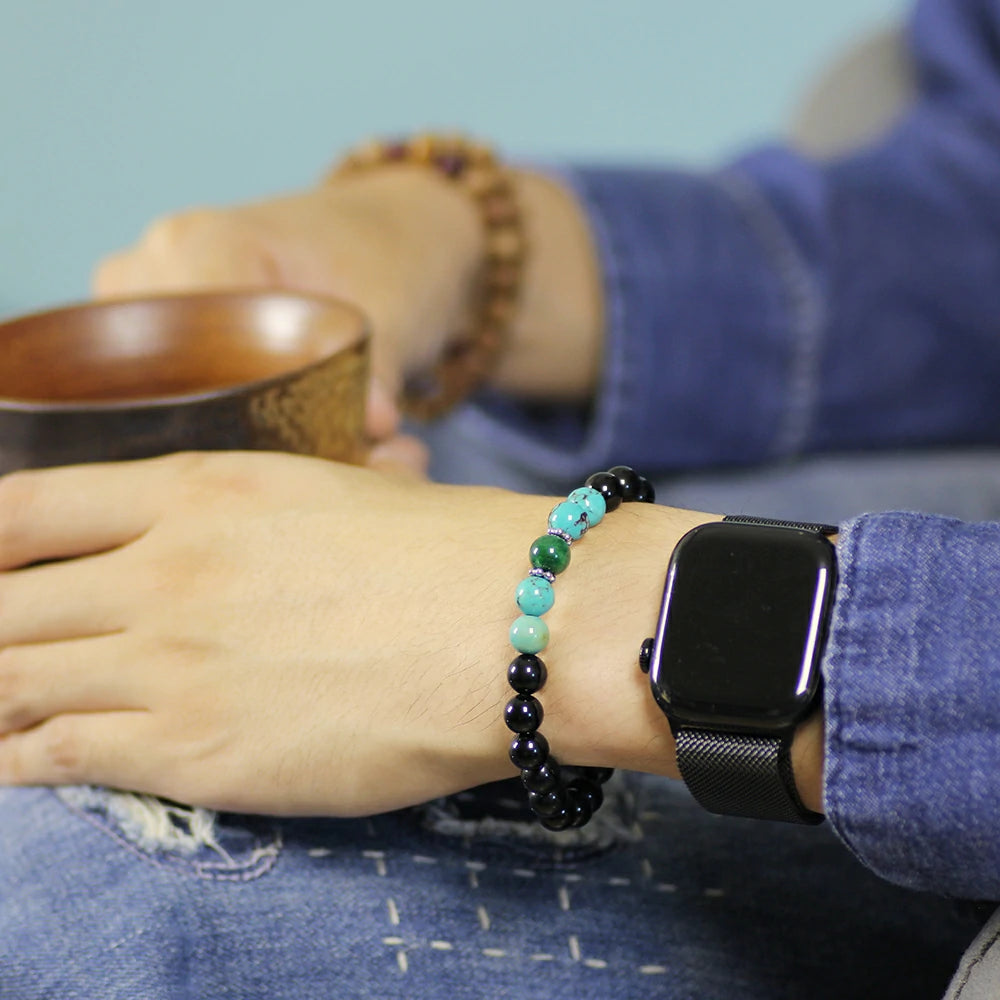 Earth Power Obsidian Bracelet with Turquoise and Malachite