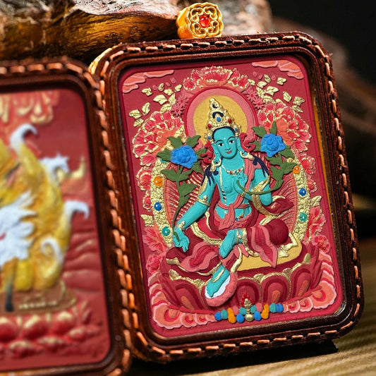 Hand-painted Tibetan Thangka Pendants - Leather