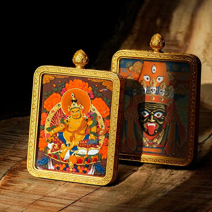 Hand-painted Tibetan Thangka Pendants - Brass Frame