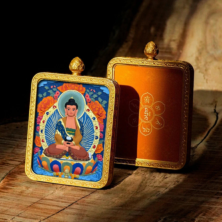 Hand-painted Tibetan Thangka Pendants - Brass Frame