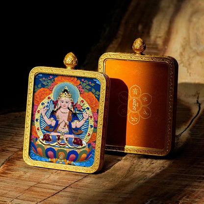 Hand-painted Tibetan Thangka Pendants - Brass Frame