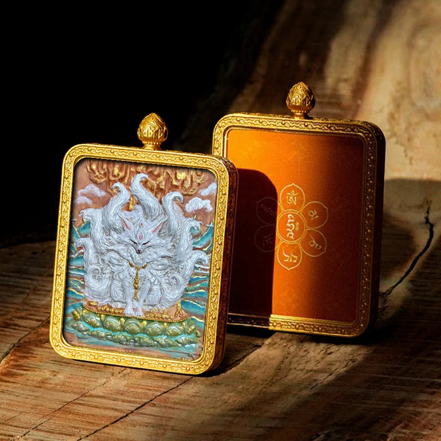Hand-painted Tibetan Thangka Pendants - Brass Frame