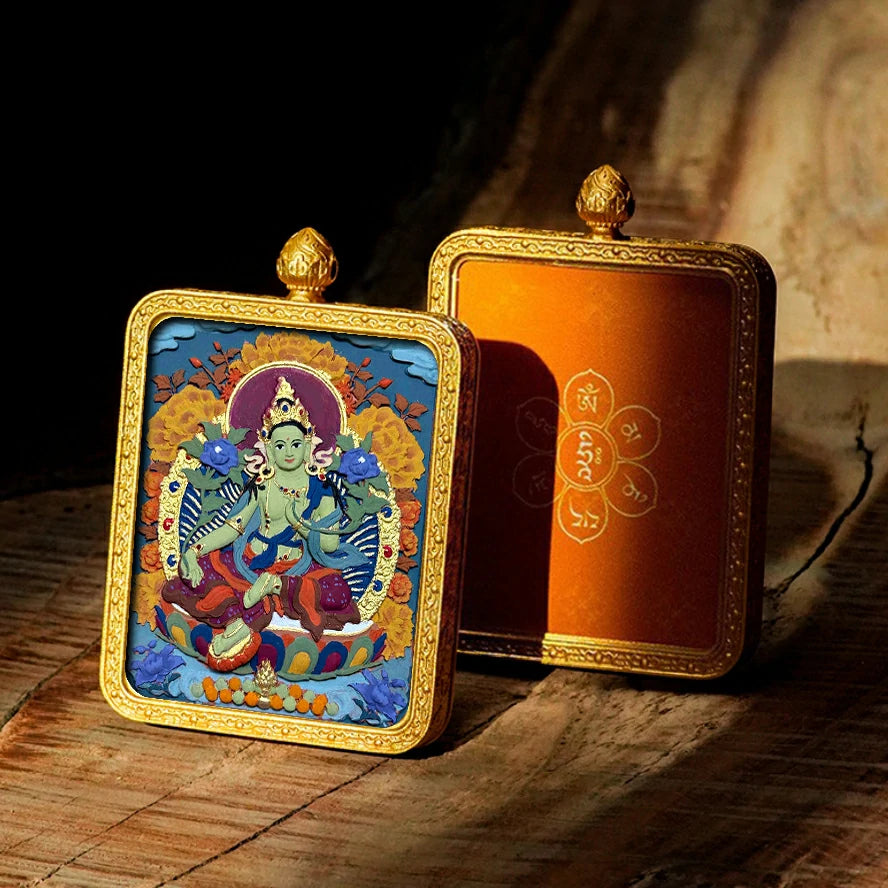 Hand-painted Tibetan Thangka Pendants - Brass Frame