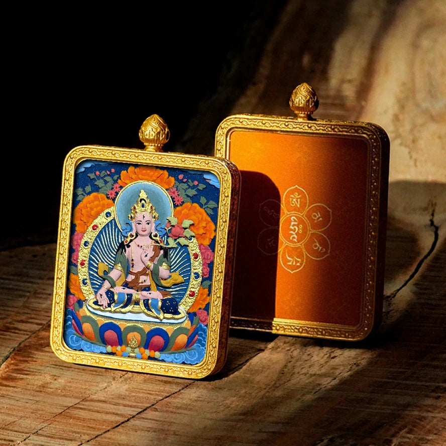 Hand-painted Tibetan Thangka Pendants - Brass Frame