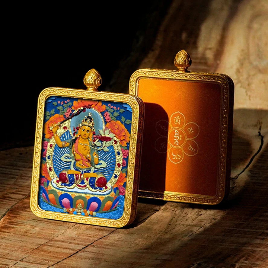 Hand-painted Tibetan Thangka Pendants - Brass Frame