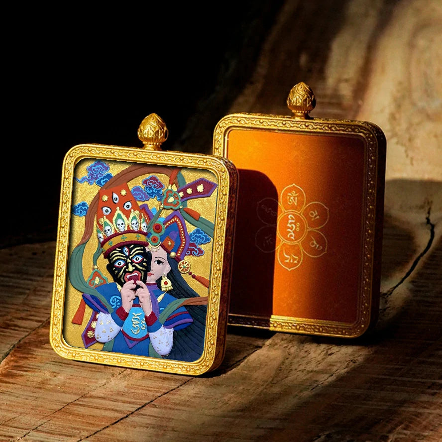 Hand-painted Tibetan Thangka Pendants - Brass Frame