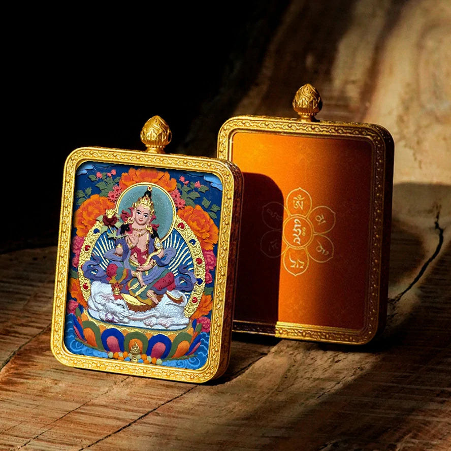 Hand-painted Tibetan Thangka Pendants - Brass Frame